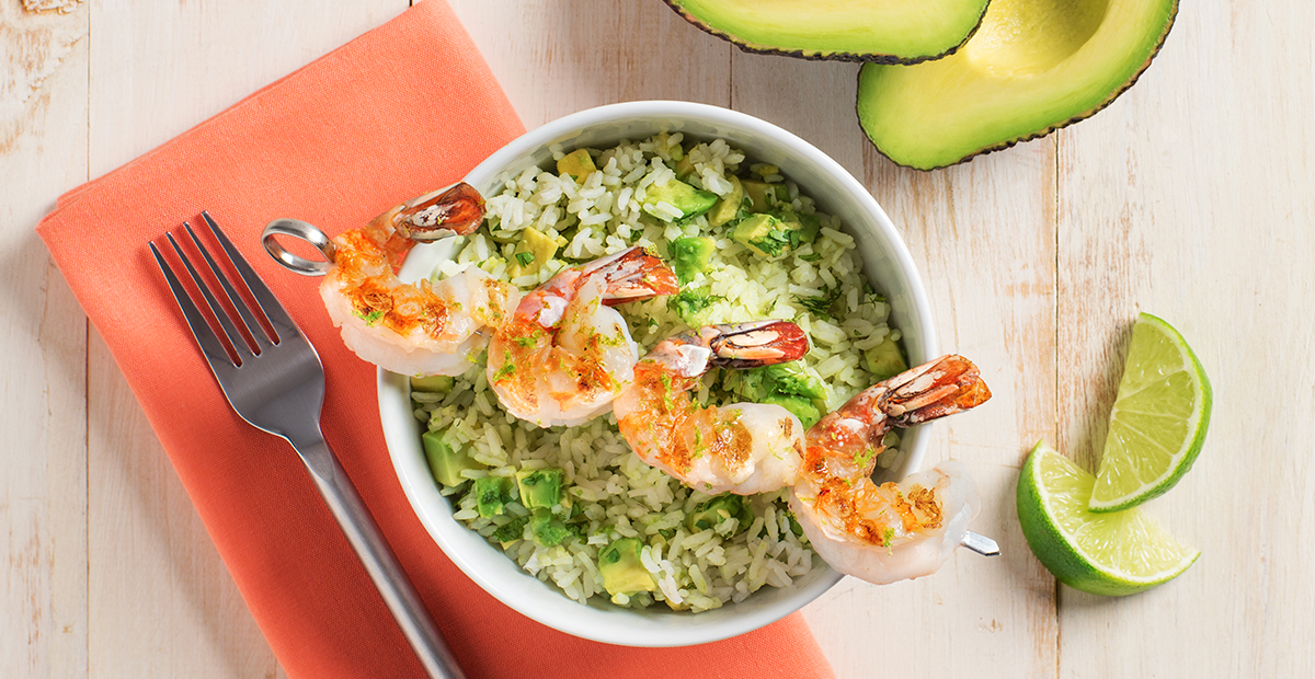 Avocado Lime Rice with Grilled Shrimp